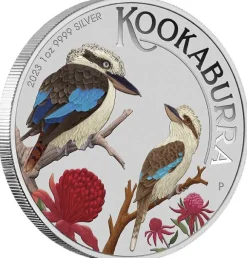 World Money Fair Special - Kookaburra 1 Oz Silber farbig 2023 +Box +COA*